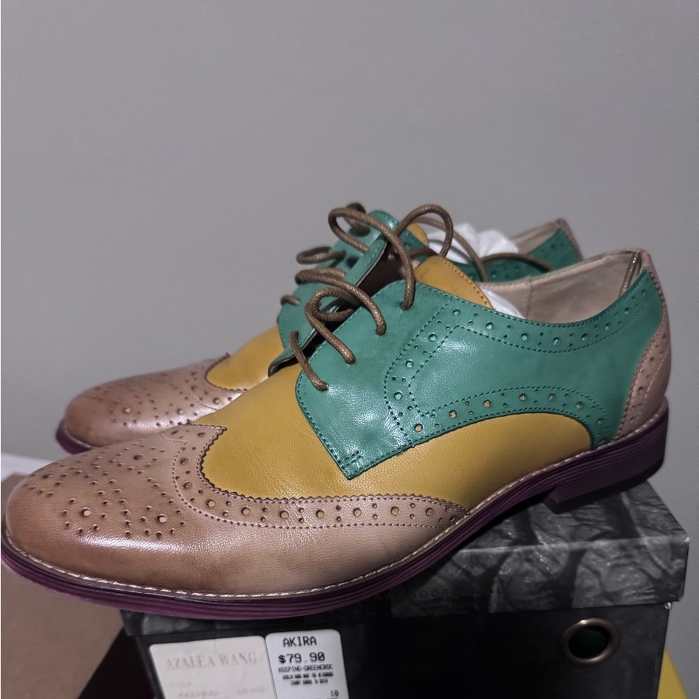 Oxford Green, Yellow and Tan Two-Tone Brogue Oxford